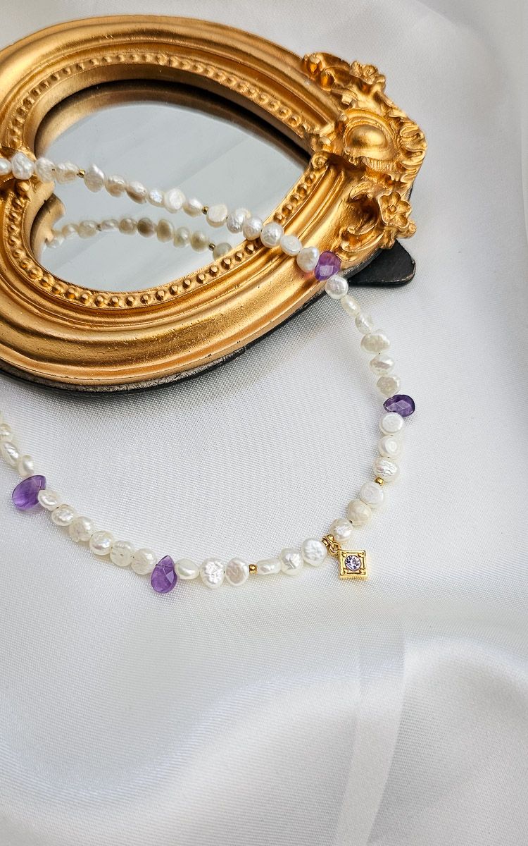 Necklace ELYSIA with White Pearl + Amethyst