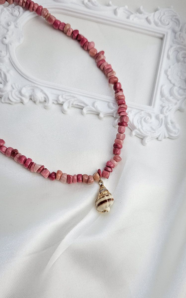 Necklace ROSIE with Rodonite Chips and Seashell