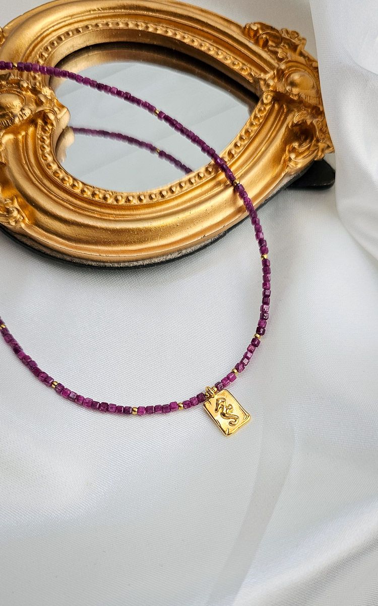 Necklace CORALIA with Ruby and Seahorse