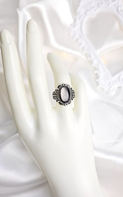 Adjustable Etnic Ring in Silver Obsidian n.1 (FROM SIZE 13)