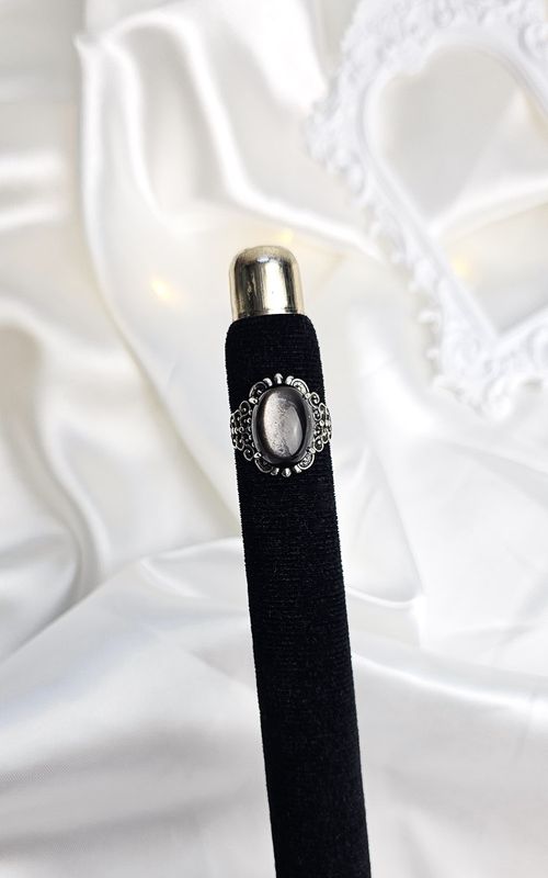 Adjustable Etnic Ring in Silver Obsidian n.1 (FROM SIZE 13)