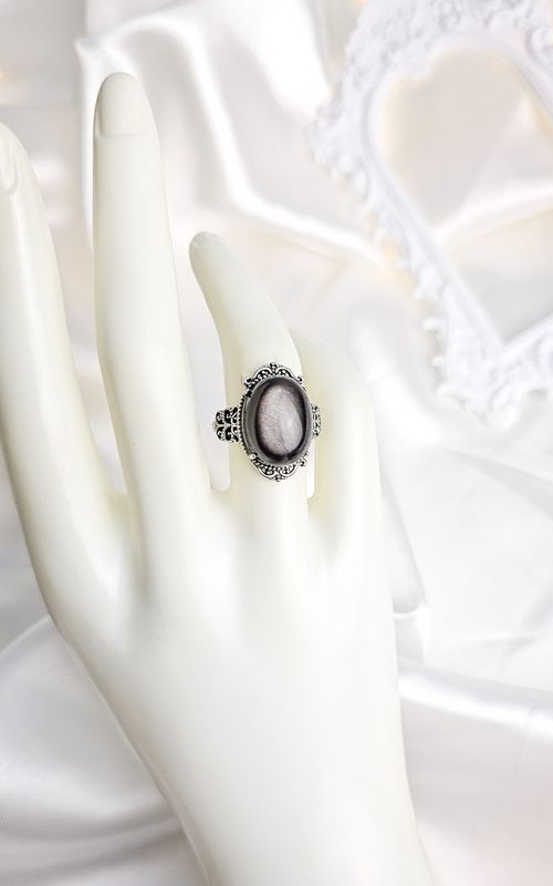 Adjustable Etnic Ring in Silver Obsidian n.2 (FROM SIZE 12)