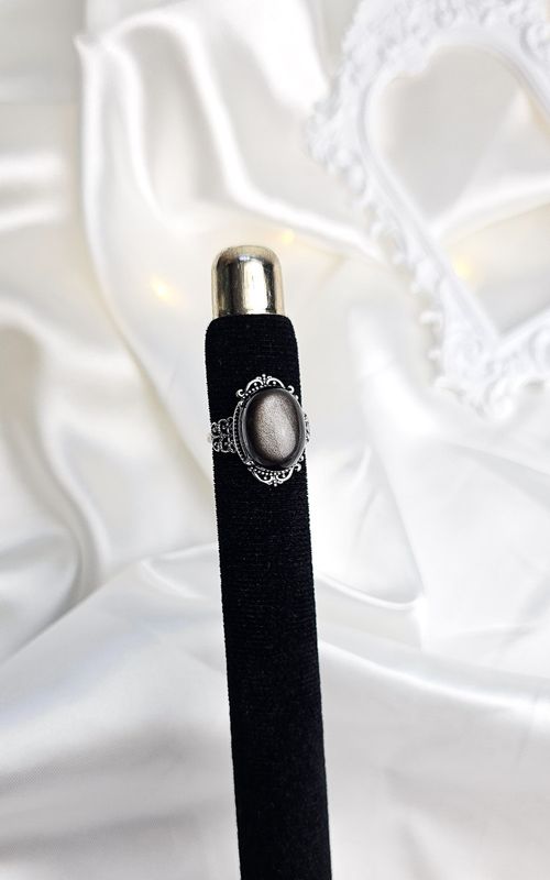 Adjustable Etnic Ring in Silver Obsidian n.2 (FROM SIZE 12)