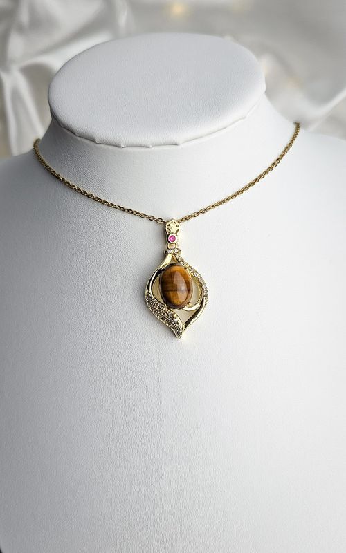Gold Necklace with Tiger Eye n.2