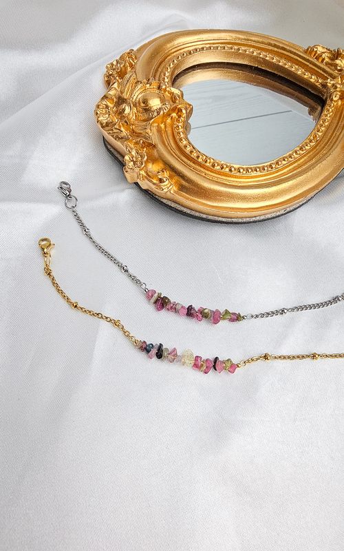 Bracelet "AION" with Multicolor Tourmaline Chips - PROTECTION &amp; CHAKRA BALANCE