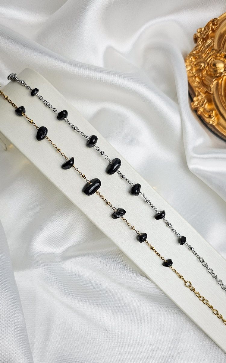 Bracelet "HALO" with Black Tourmaline Chips - PROTECTION &amp; GROUNDING