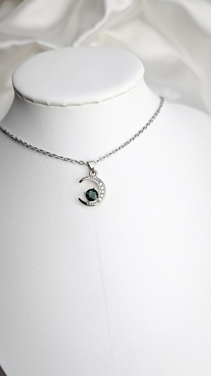 Necklace with Moon in Moss Agate