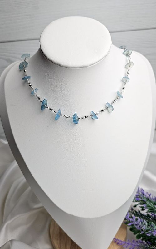 Necklace "HALO" with Aquamarine Chips - INNER PEACE