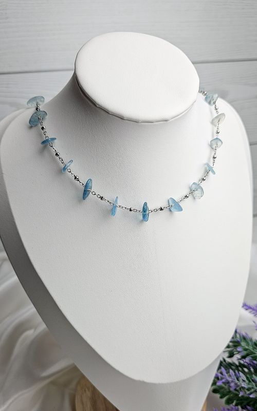 Necklace "HALO" with Aquamarine Chips - INNER PEACE
