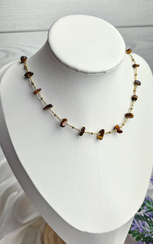 Necklace "HALO" with Tiger Eye Chips - WILLPOWER &amp; PROTECTION