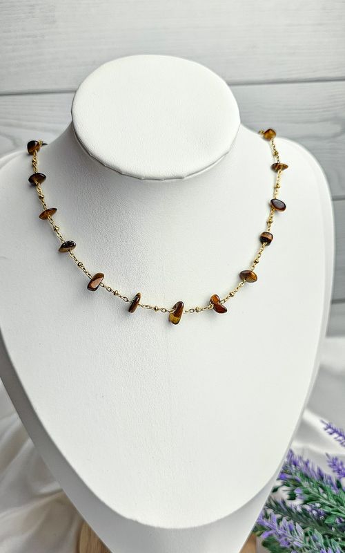 Necklace "HALO" with Tiger Eye Chips - WILLPOWER &amp; PROTECTION