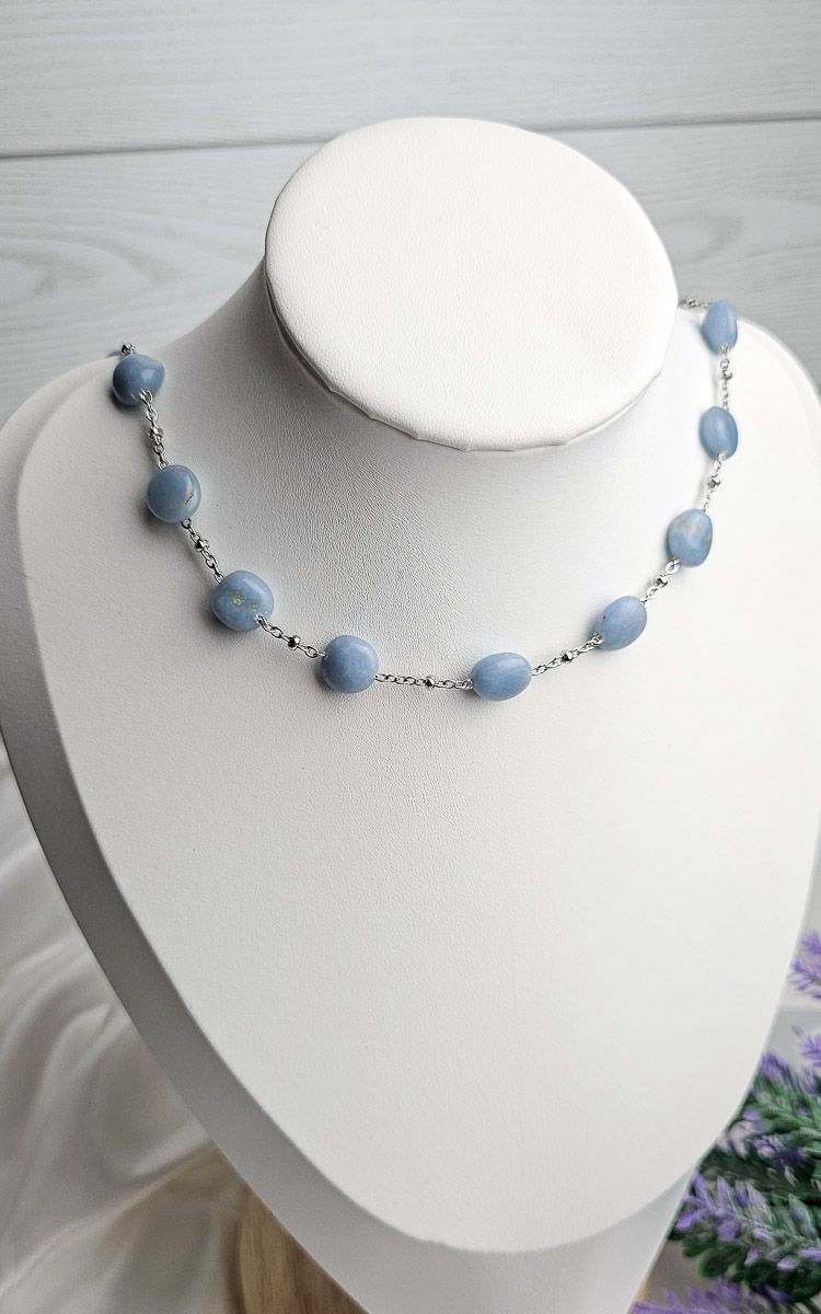 Necklace "HALO" with Angelite Nugget - ANGELIC PROTECTION