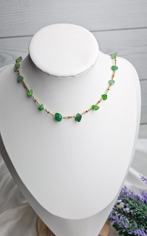 Necklace "HALO" with Green Adventurine Chips - ABUNDANCE