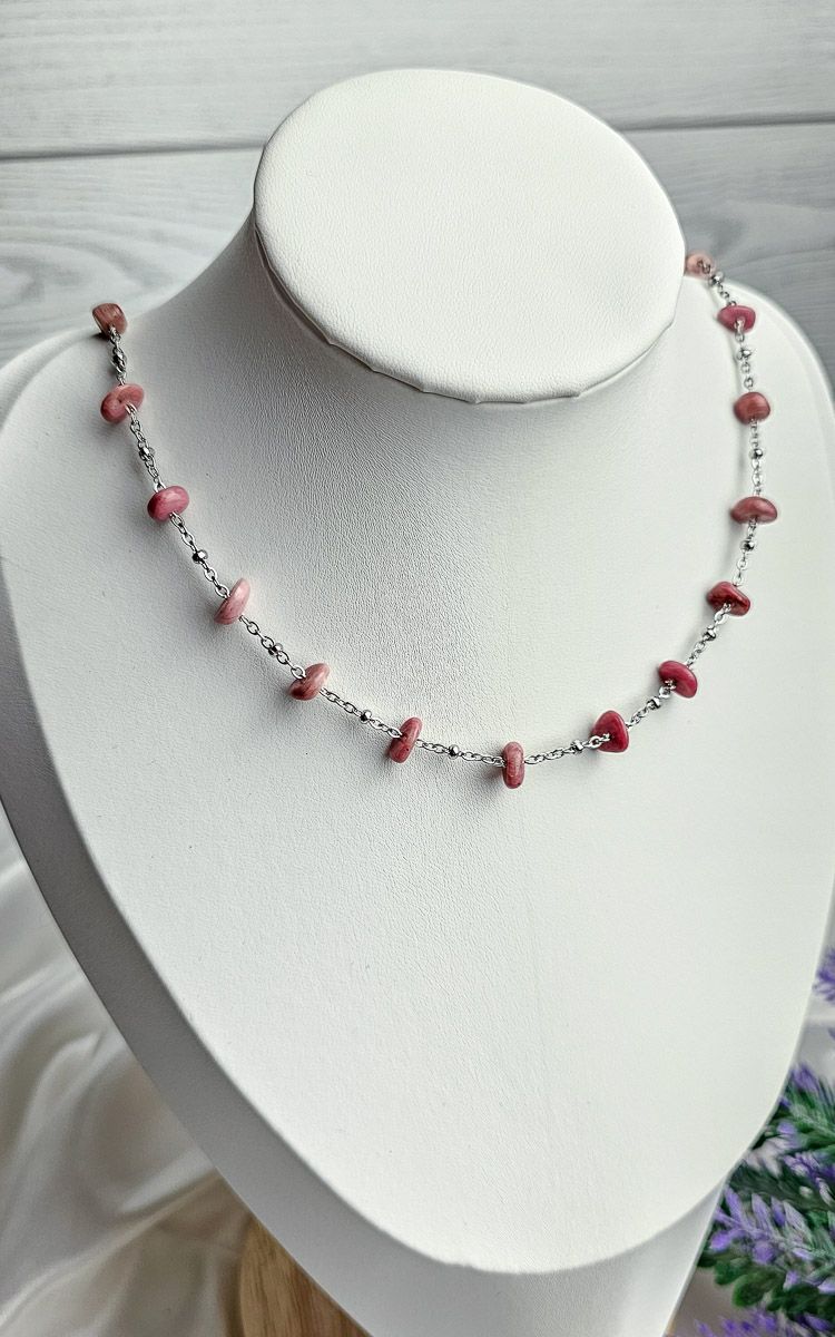 Necklace "HALO" with Rhodonite Chips - EMPATHY &amp; EMOTIONAL STABILITY