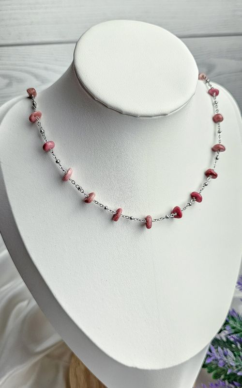 Necklace "HALO" with Rhodonite Chips - EMPATHY &amp; EMOTIONAL STABILITY
