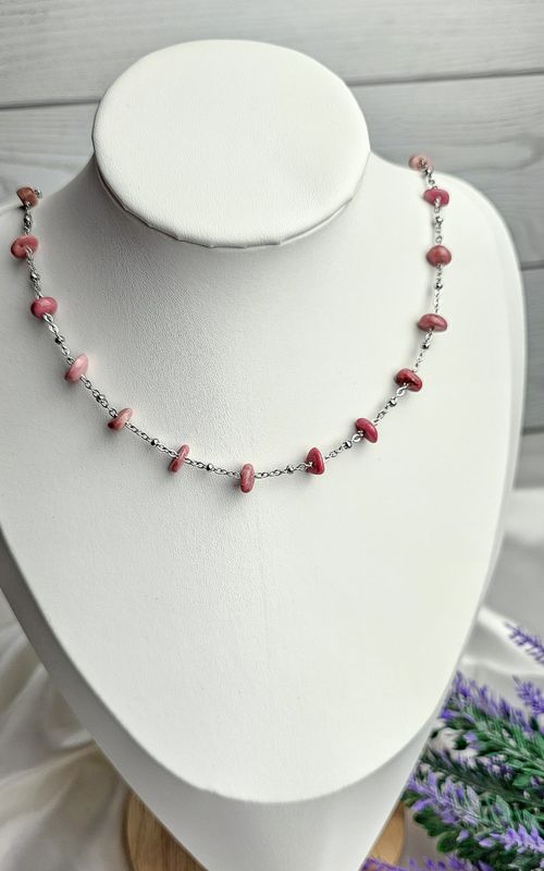 Necklace "HALO" with Rhodonite Chips - EMPATHY &amp; EMOTIONAL STABILITY