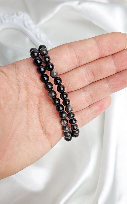 Elastic Bracelet in Silver Obsidian