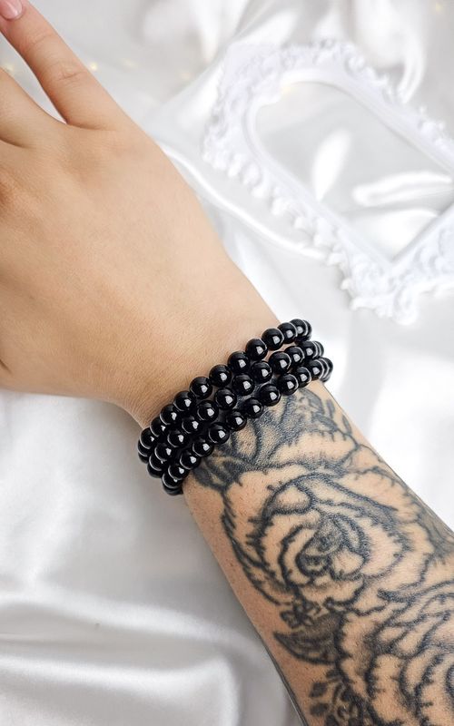 Elastic Bracelet in Black Obsidian