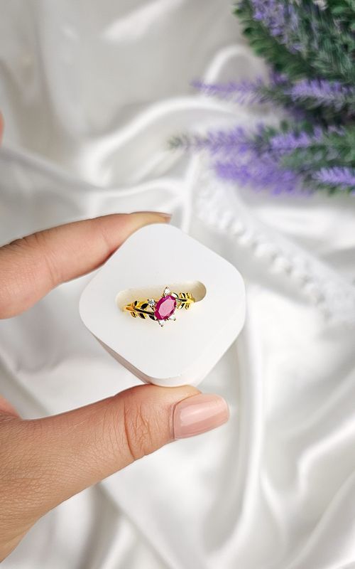 Adjustable Ring in Ruby Root with Leaves (FROM SIZE 13)
