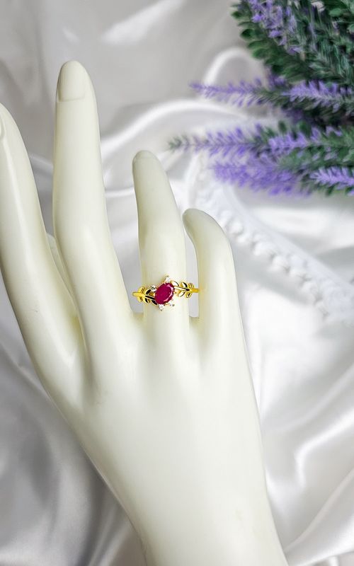 Adjustable Ring in Ruby Root with Leaves (FROM SIZE 13)