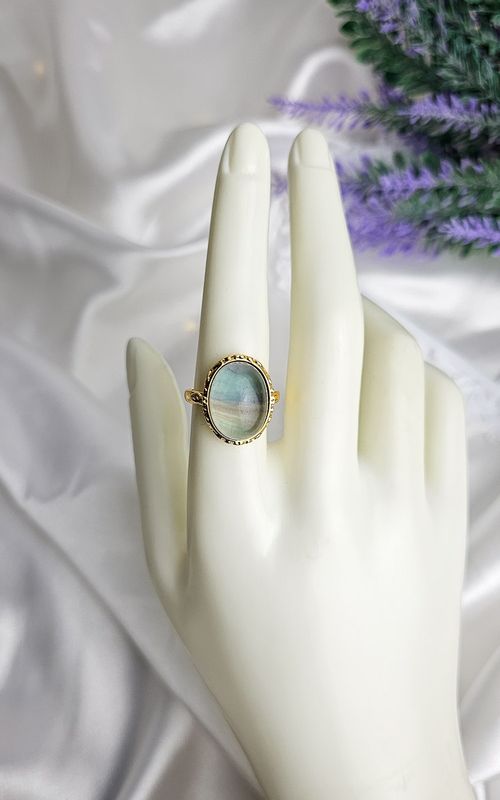 Adjustable Golden Ring in Rainbow Fluorite (FROM SIZE 13)