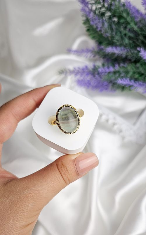 Adjustable Golden Ring in Rainbow Fluorite (FROM SIZE 13)