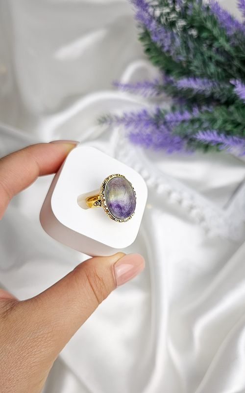 Adjustable Golden Ring in Rainbow Fluorite DEFECTIVE (FROM SIZE 13)