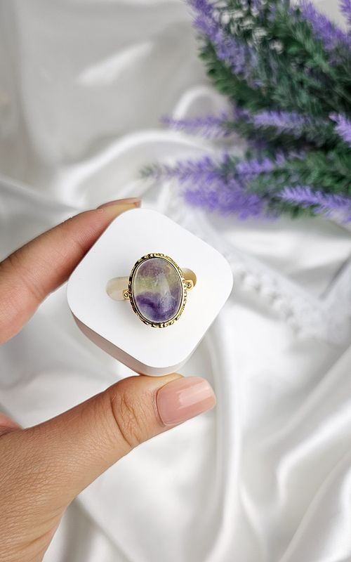 Adjustable Golden Ring in Rainbow Fluorite DEFECTIVE (FROM SIZE 13)