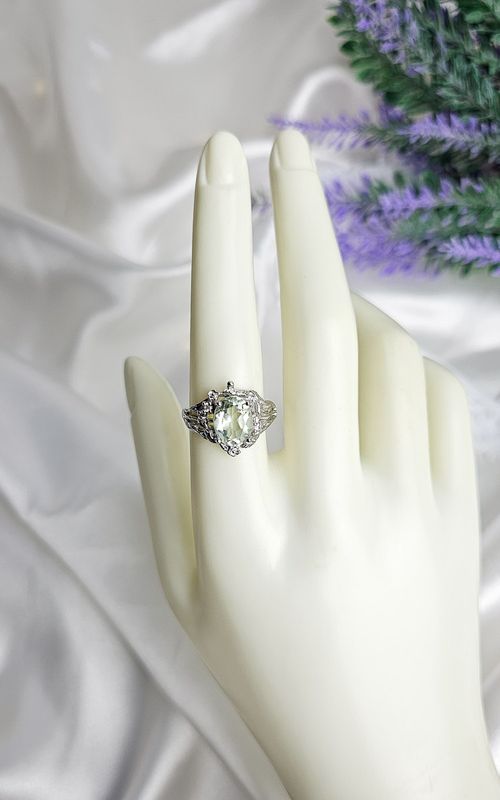 Adjustable Vintage Ring in Prasiolite (FROM SIZE 14)