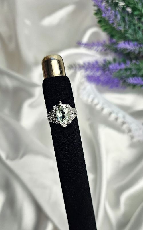 Adjustable Vintage Ring in Prasiolite (FROM SIZE 14)
