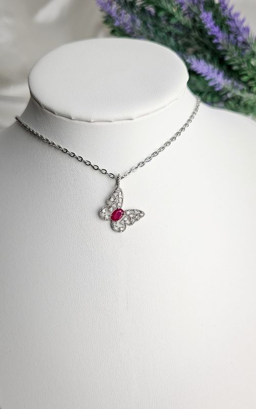 Necklace in Ruby Root with Butterfly