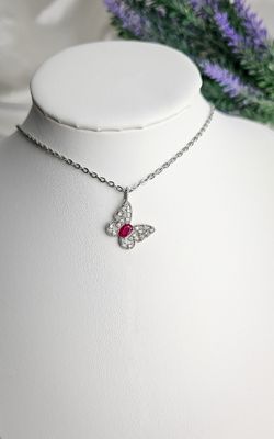 Necklace in Ruby Root with Butterfly