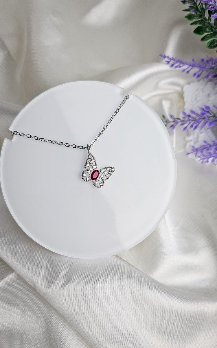 Necklace in Ruby Root with Butterfly