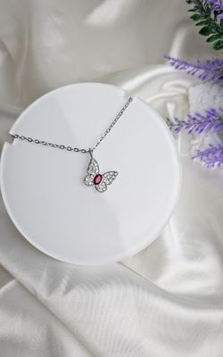 Necklace in Ruby Root with Butterfly