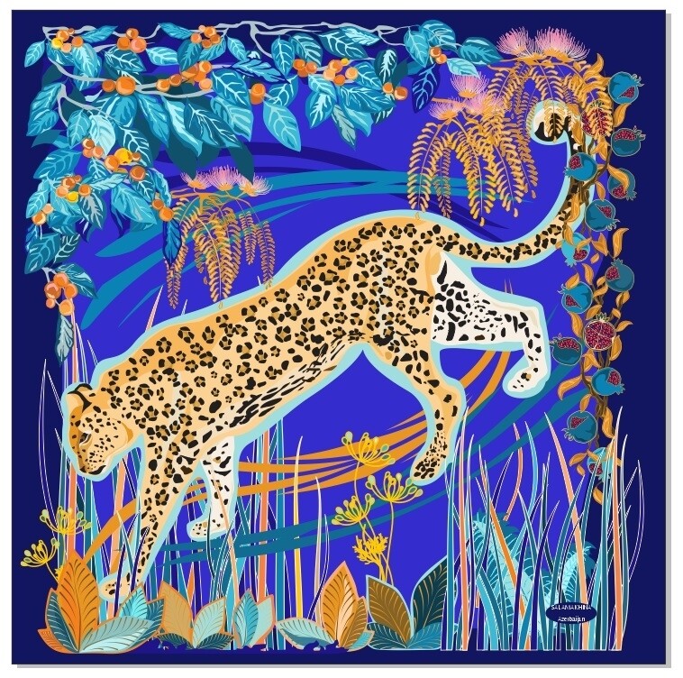 Caucasian Leopard Blue Silk