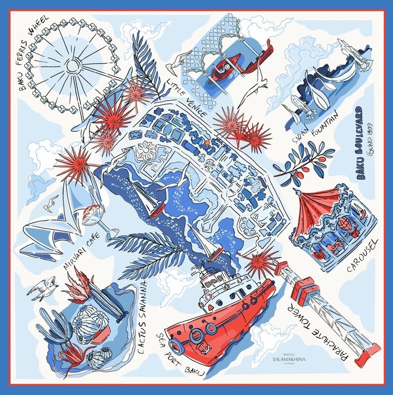 Baku Boulevard Blue&amp;Red atlas PL 73x73 cm