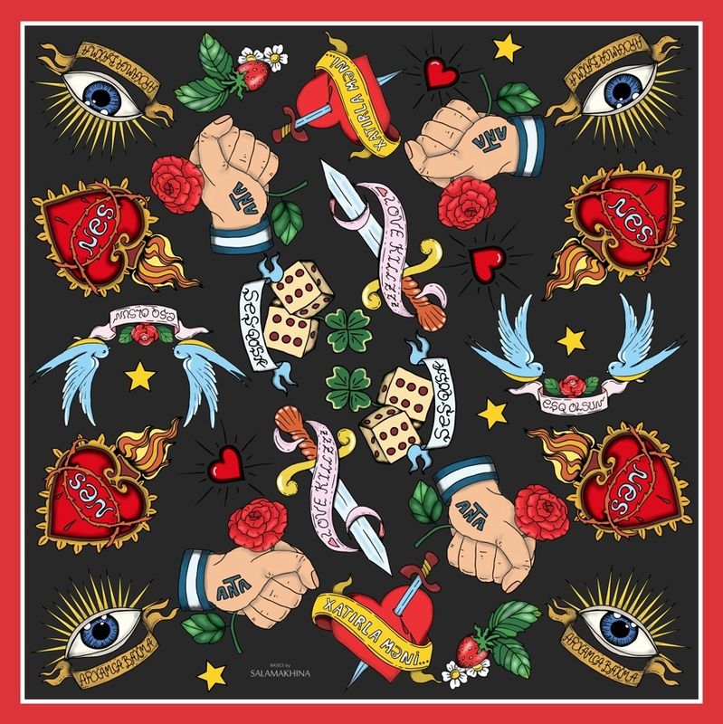 TattooMania Black bandanna atlas PL 73x73 cm