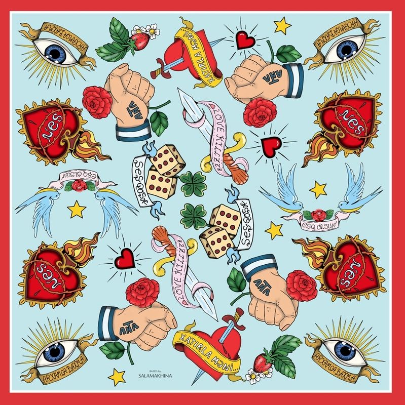 TattooMania Blue Bandanna atlas PL 73x73 cm