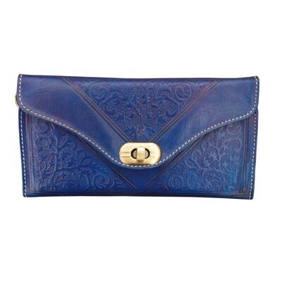 Moroccan Embossed Trifold Purse Blue