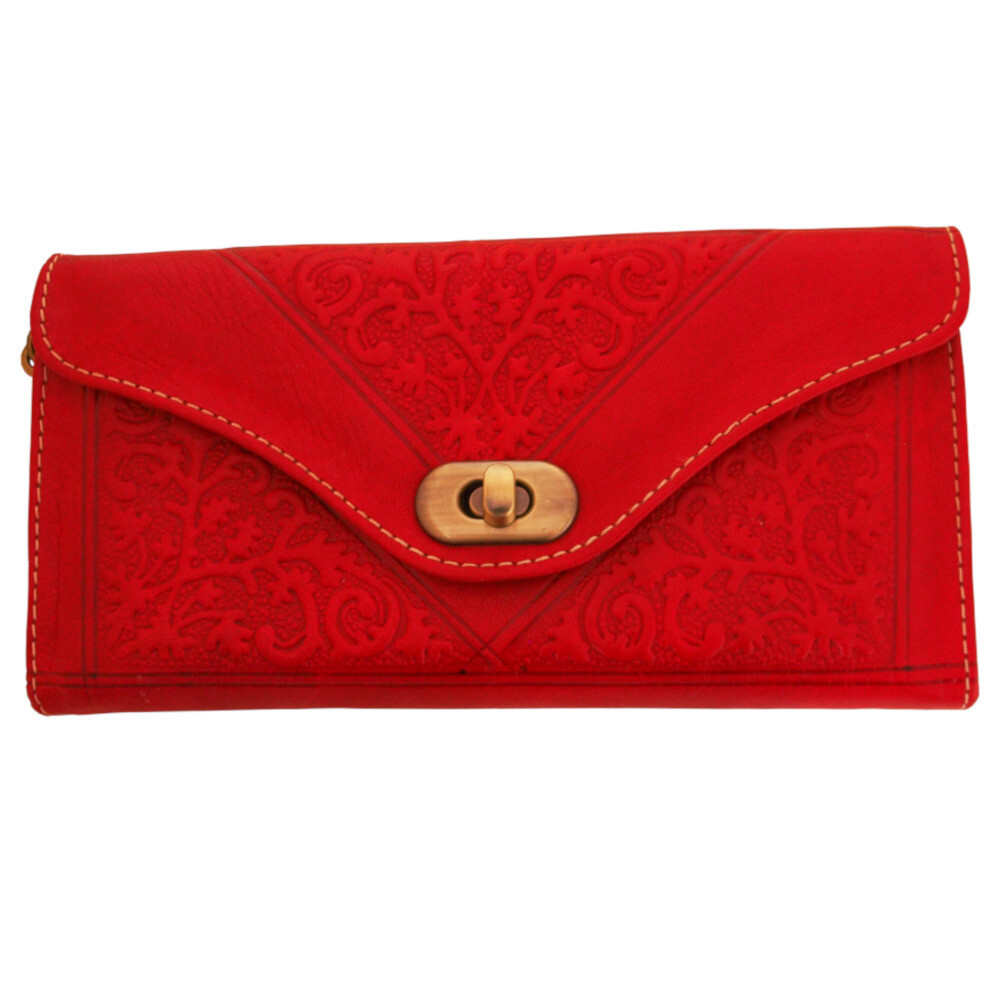 Moroccan Embossed Trifold Purse Dark Red