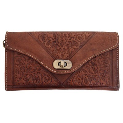 Moroccan Embossed Trifold Purse Dark Brown
