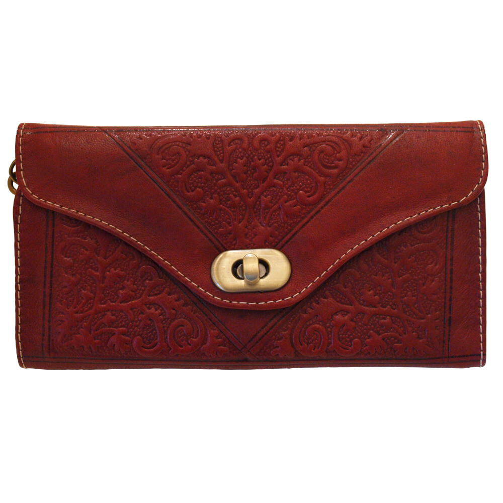 Moroccan Embossed Trifold Purse In Red