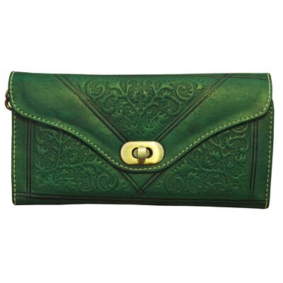 Moroccan Embossed Trifold Purse Green