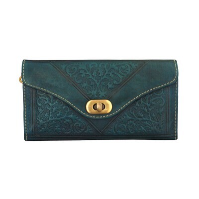 Moroccan Embossed Trifold Purse Teal