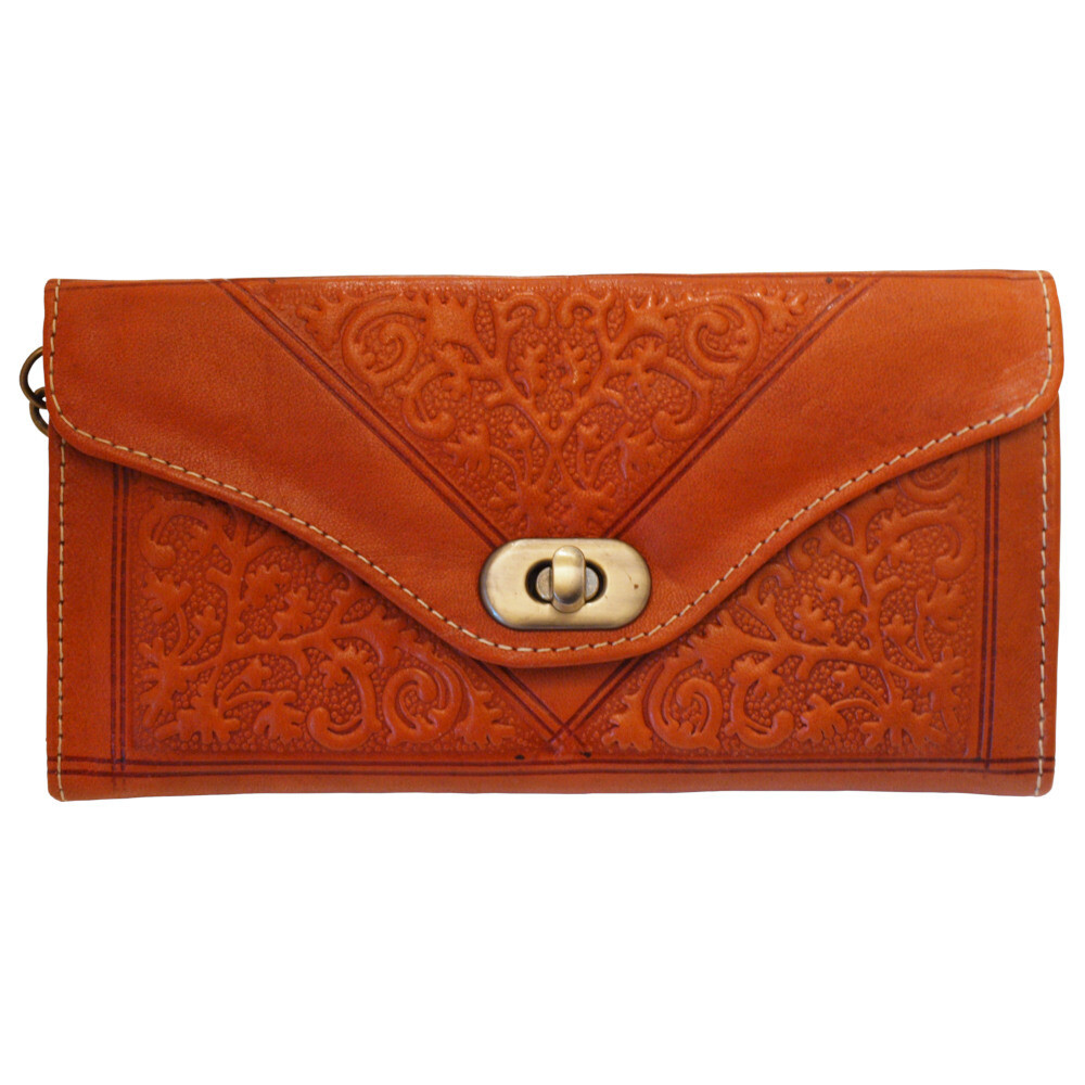Moroccan Embossed Trifold Purse Light Brown