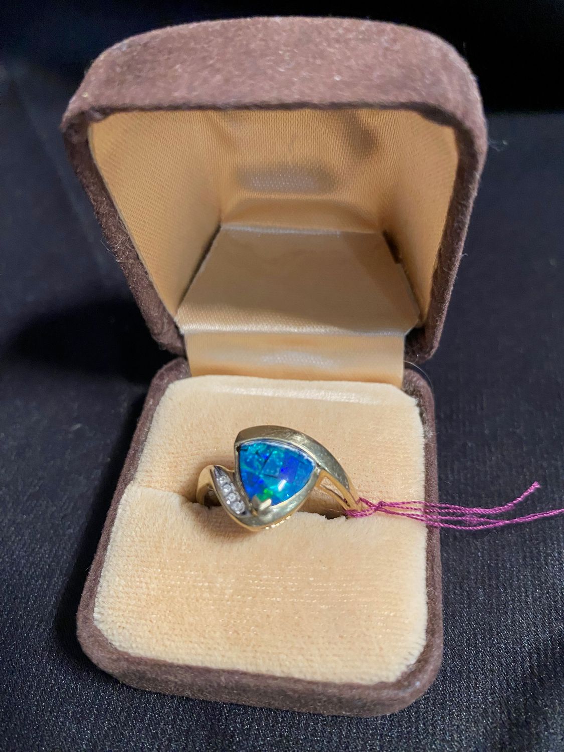 10K Black Opal &amp; Diamond Ring
