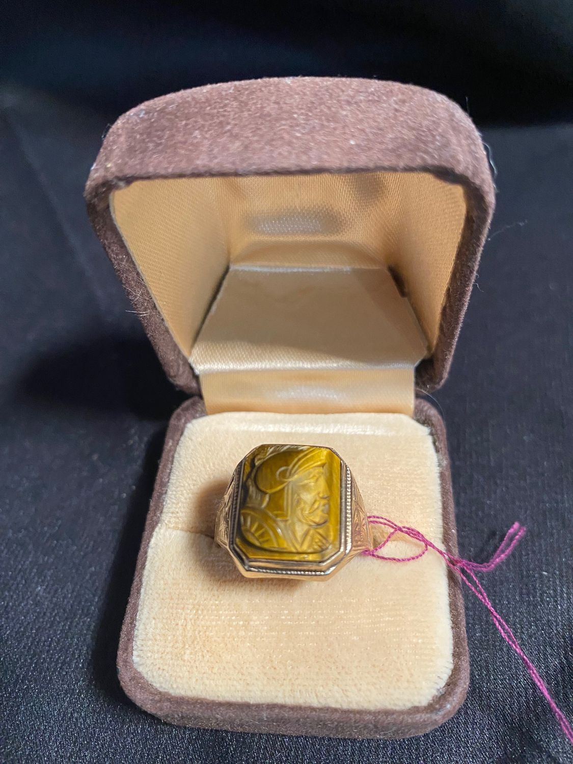 10K Tiger&#39;s Eye Men&#39;s Cameo Ring