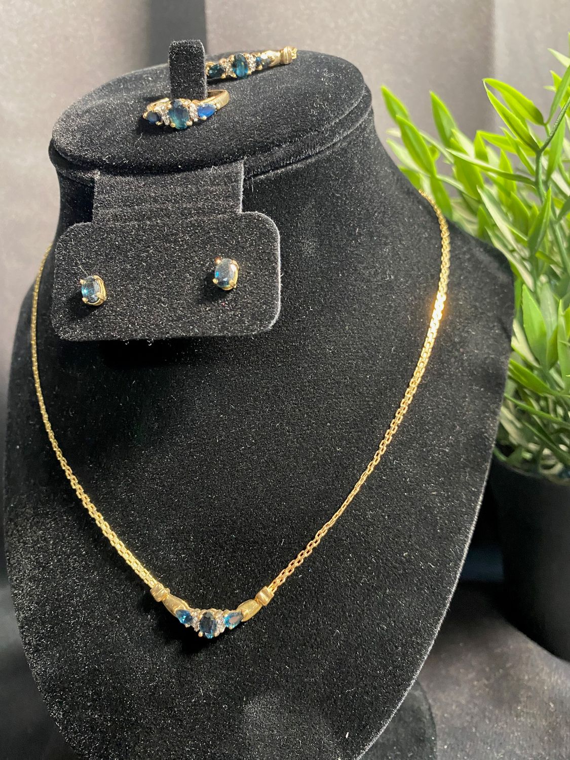 14k Sapphire Earrings &amp; Necklace &amp; Ring &amp; Braclet Set