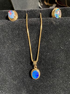14k Black Opal Earring Necklace Set