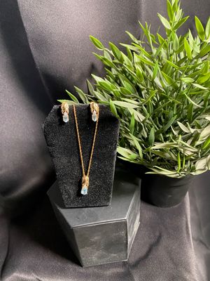 14k Blue Topaz Earrings Necklace Set